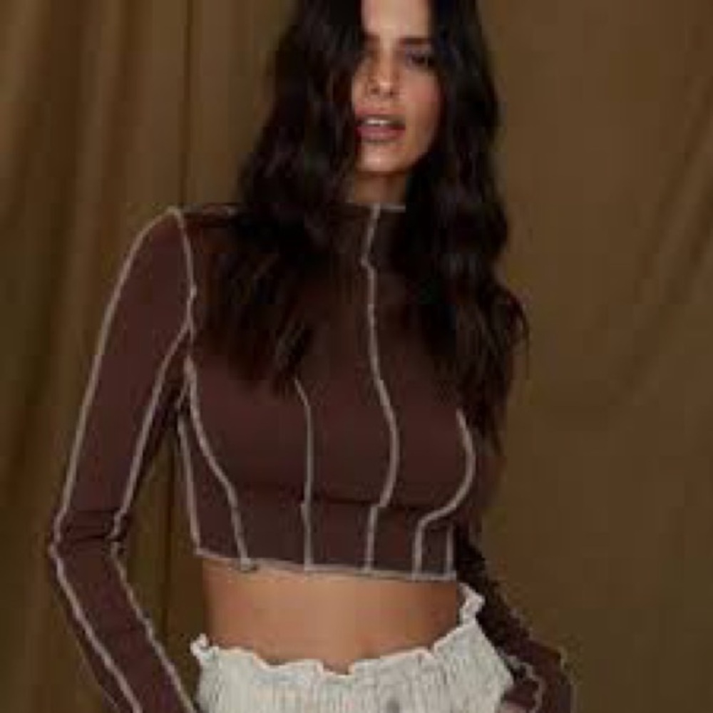 12th Tribe Chocolate Brown Striped Crop Top